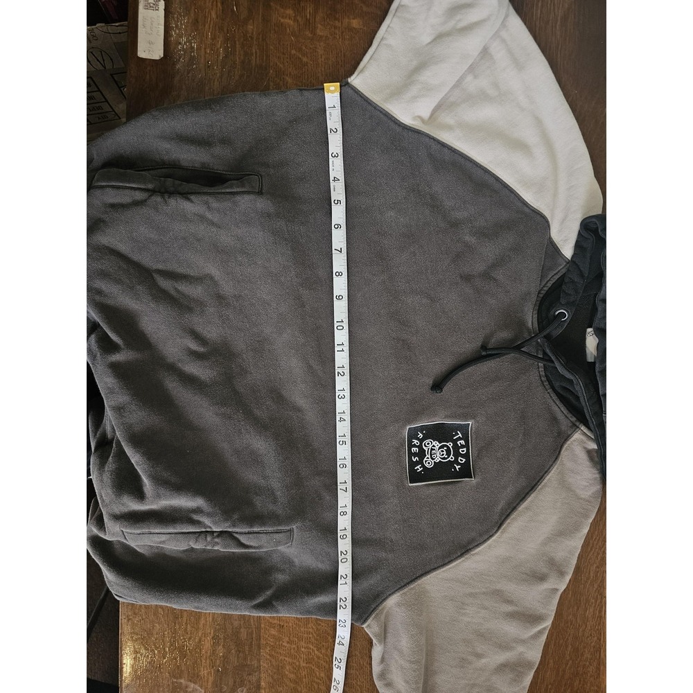 Teddy Fresh Hoodie Mens Large Gray Colorblock Fleece Pullover Sweatshirt Logo - Picture 3 of 8